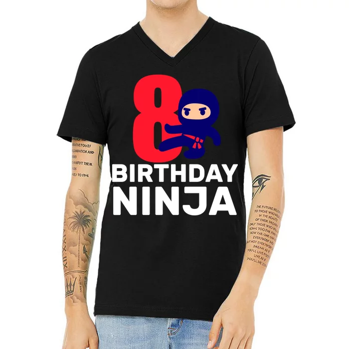 8th Birthday Ninja V-Neck T-Shirt