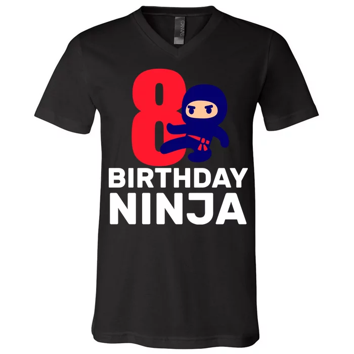 8th Birthday Ninja V-Neck T-Shirt