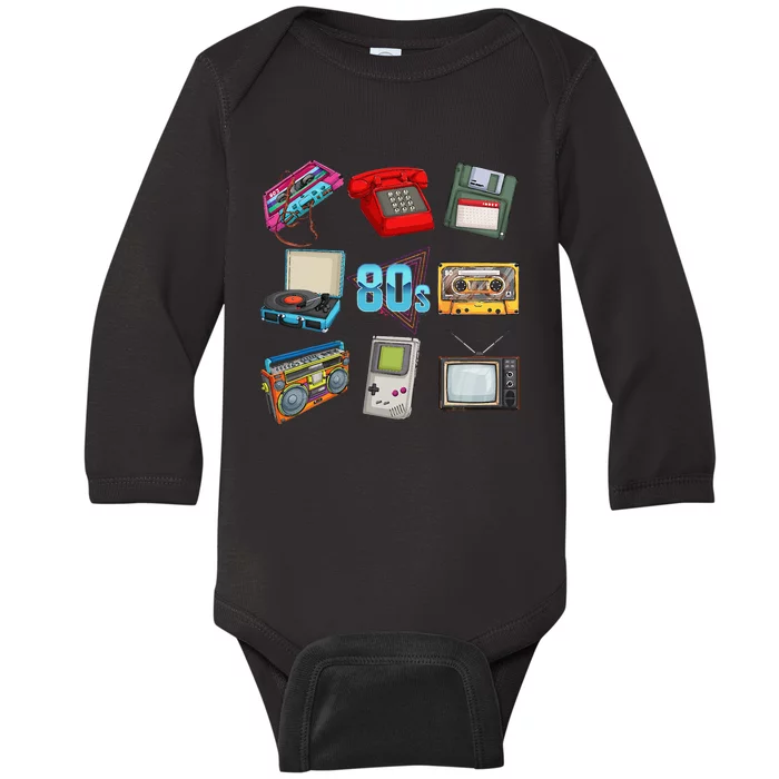 80s Throwback Retro Vintage Funny Party Cassette Tapes Baby Long Sleeve Bodysuit