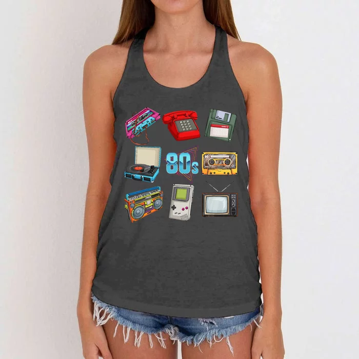 80S Throwback Retro Vintage Party Cassette Tapes Women's Knotted Racerback Tank