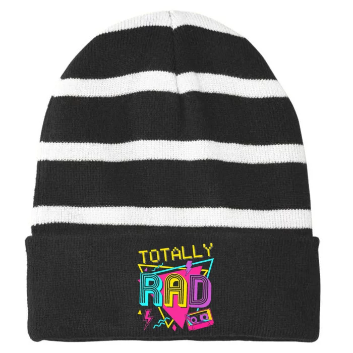 80s Totally Rad Striped Beanie with Solid Band