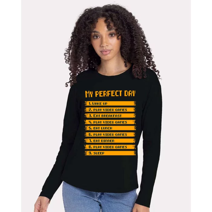 8giftbit Text Style My Perfect Day Play Video Games Gift Womens Cotton Relaxed Long Sleeve T-Shirt