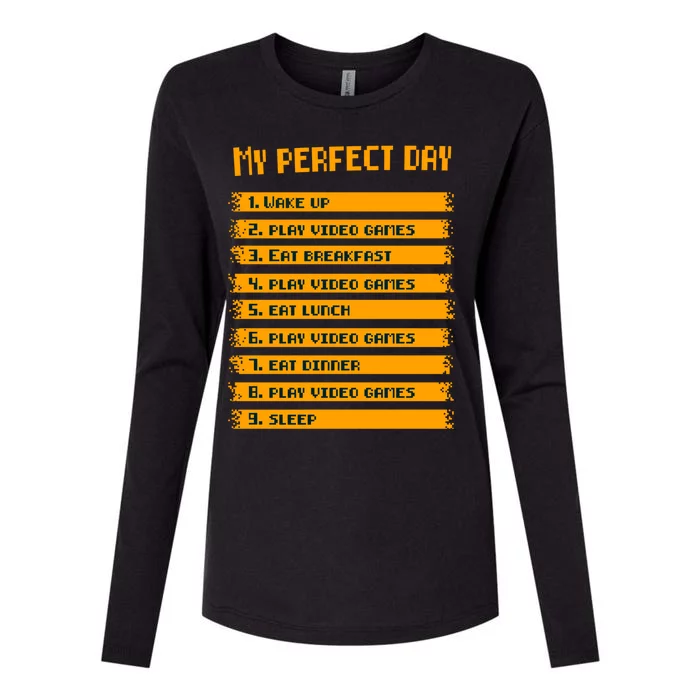 8giftbit Text Style My Perfect Day Play Video Games Gift Womens Cotton Relaxed Long Sleeve T-Shirt