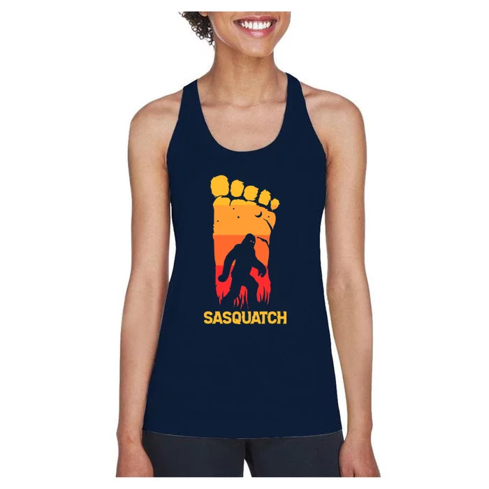 80's Vintage Bigfoot Silhouette Sun Sasquatch Womens Women's Racerback Tank