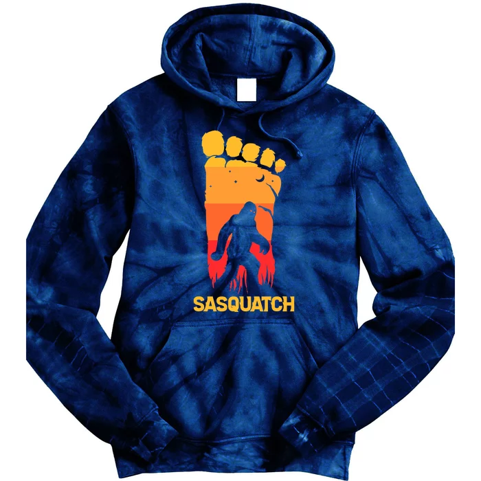 80's Vintage Bigfoot Silhouette Sun Sasquatch Womens Tie Dye Hoodie