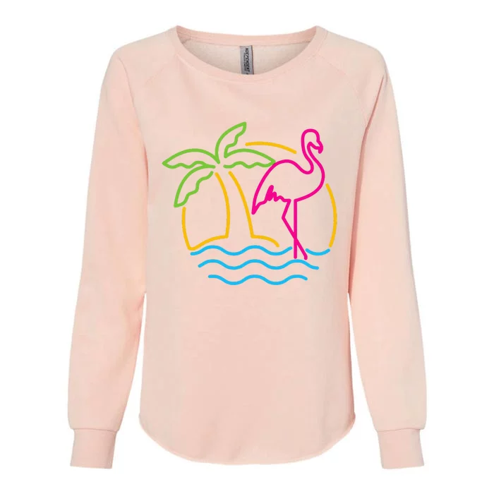 80s Vintage Miami Retro Neon Pink Flamingo Womens California Wash Sweatshirt