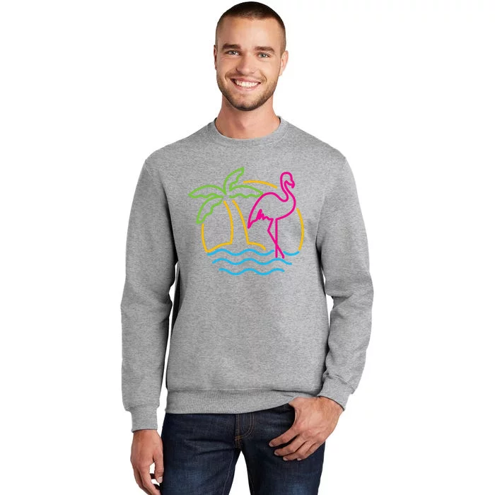 80s Vintage Miami Retro Neon Pink Flamingo Tall Sweatshirt