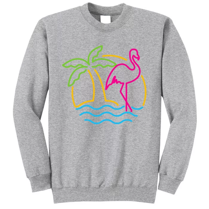 80s Vintage Miami Retro Neon Pink Flamingo Tall Sweatshirt