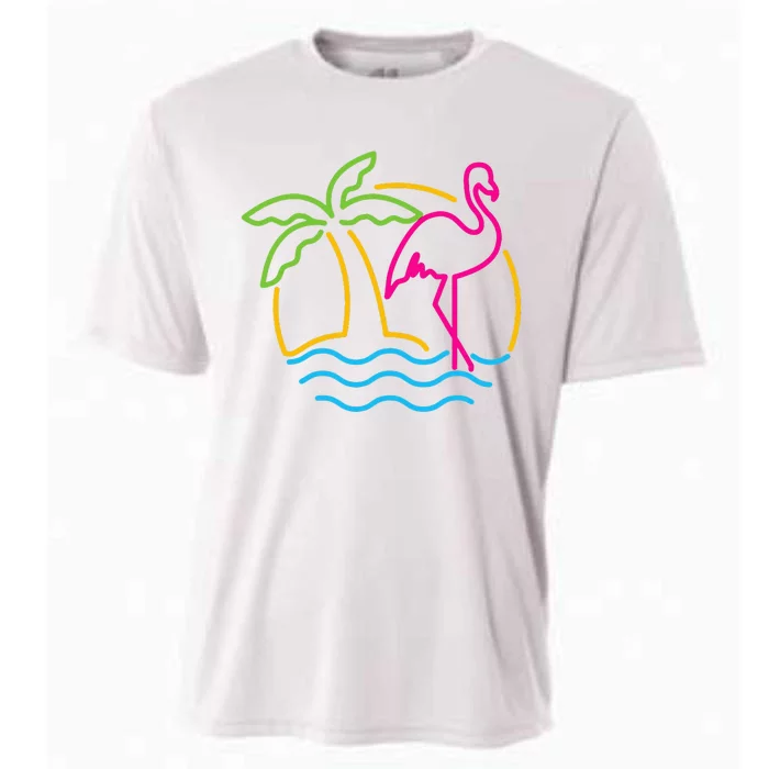 80s Vintage Miami Retro Neon Pink Flamingo Cooling Performance Crew T-Shirt