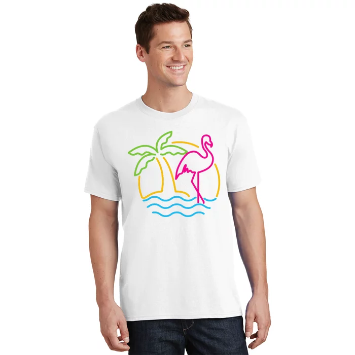 80s Vintage Miami Retro Neon Pink Flamingo T-Shirt