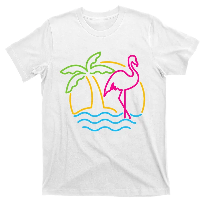 80s Vintage Miami Retro Neon Pink Flamingo T-Shirt