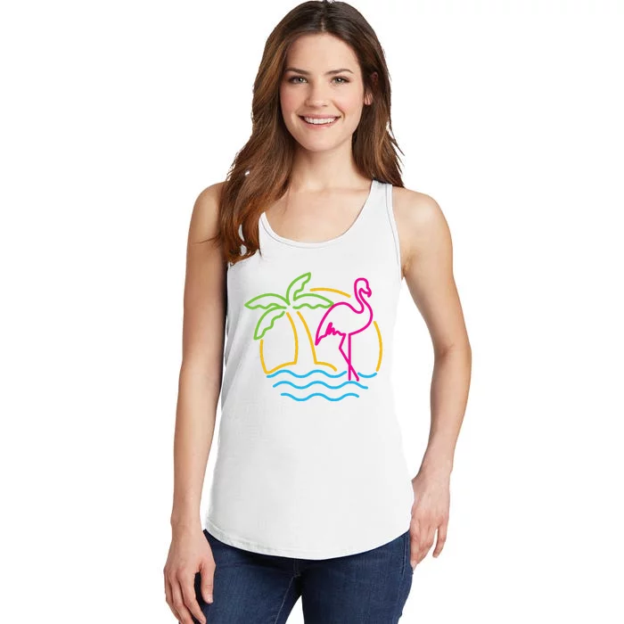 80s Vintage Miami Retro Neon Pink Flamingo Ladies Essential Tank