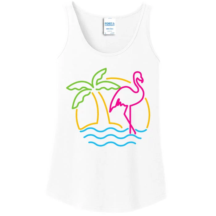 80s Vintage Miami Retro Neon Pink Flamingo Ladies Essential Tank