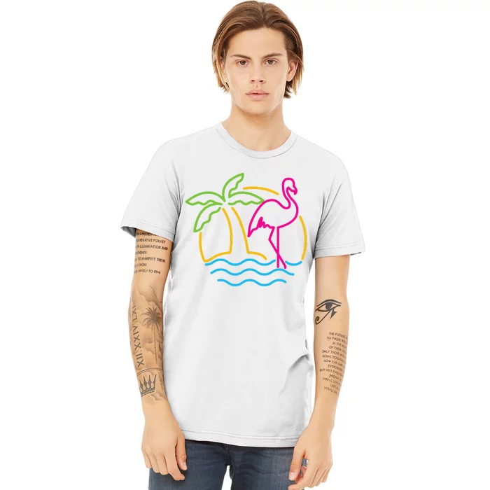 80s Vintage Miami Retro Neon Pink Flamingo Premium T-Shirt