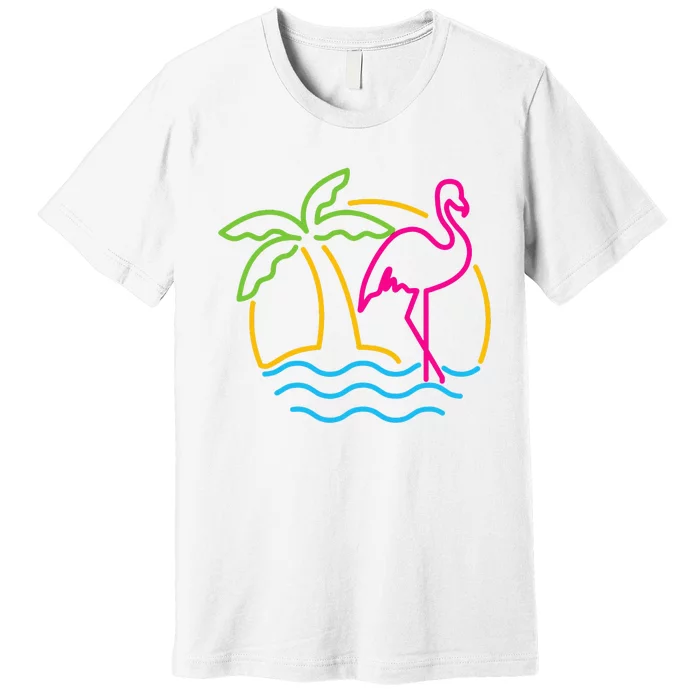 80s Vintage Miami Retro Neon Pink Flamingo Premium T-Shirt