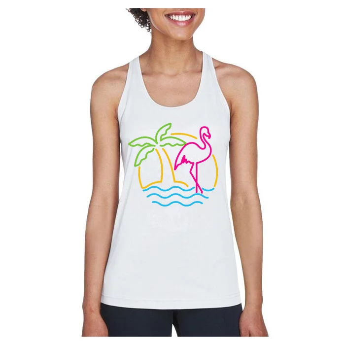 80s Vintage Miami Retro Neon Pink Flamingo Women's Racerback Tank