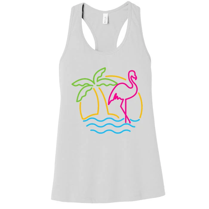 80s Vintage Miami Retro Neon Pink Flamingo Women's Racerback Tank