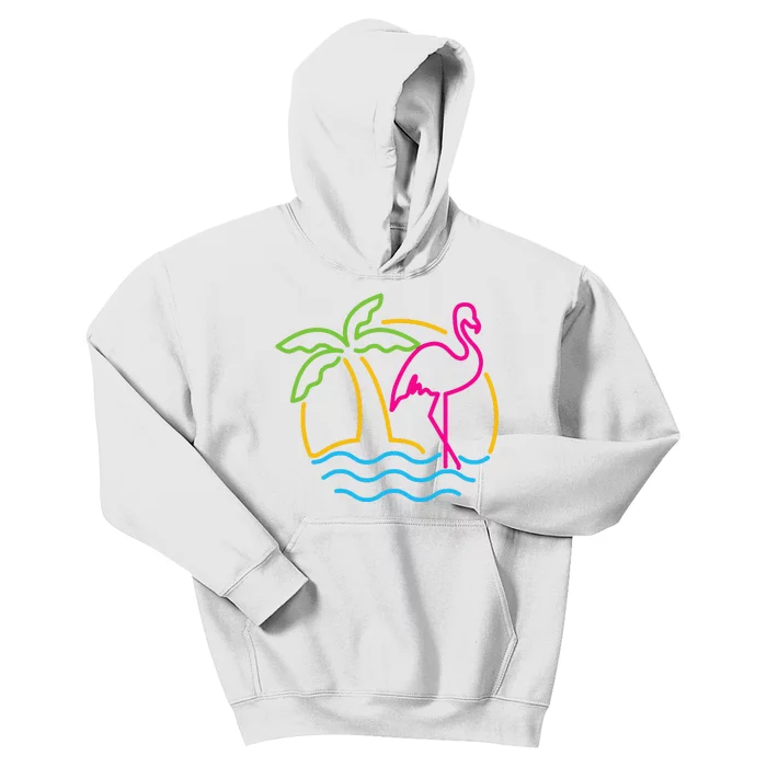 80s Vintage Miami Retro Neon Pink Flamingo Kids Hoodie