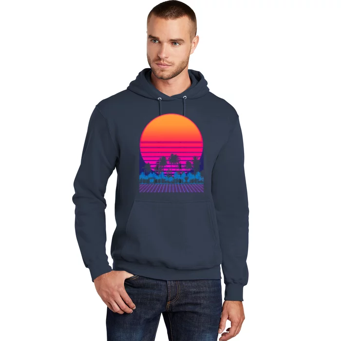 80s Vaporwave Retro Palm Trees Sunset Hoodie