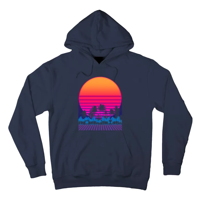 80s Vaporwave Retro Palm Trees Sunset Hoodie