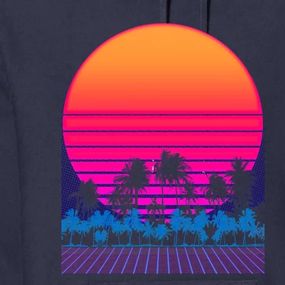 80s Vaporwave Retro Palm Trees Sunset Premium Hoodie