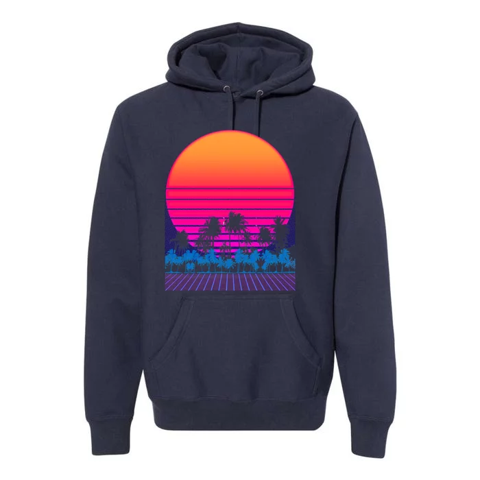 80s Vaporwave Retro Palm Trees Sunset Premium Hoodie