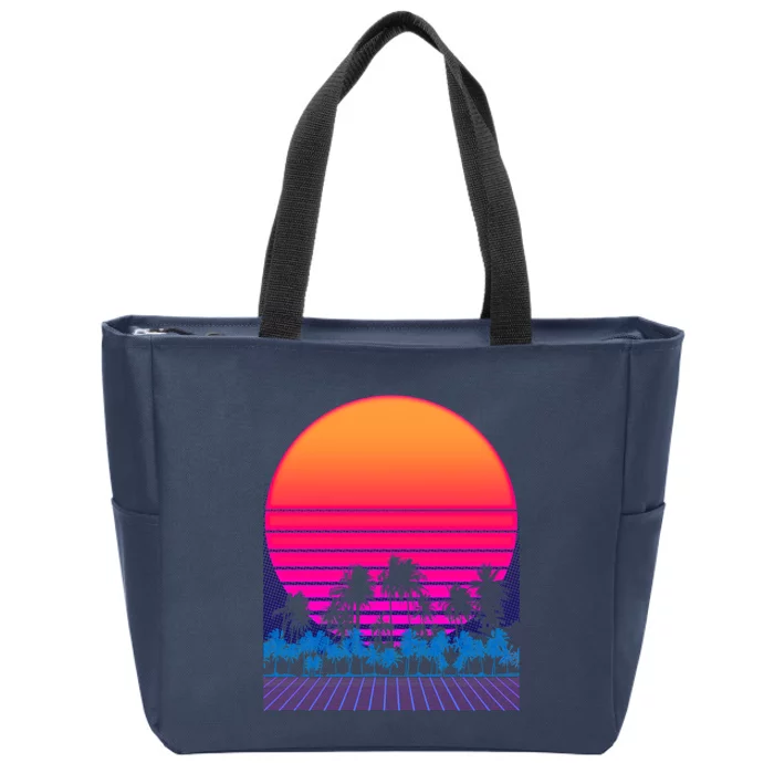 80s Vaporwave Retro Palm Trees Sunset Zip Tote Bag