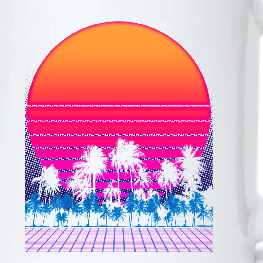 80s Vaporwave Retro Palm Trees Sunset Black Color Changing Mug