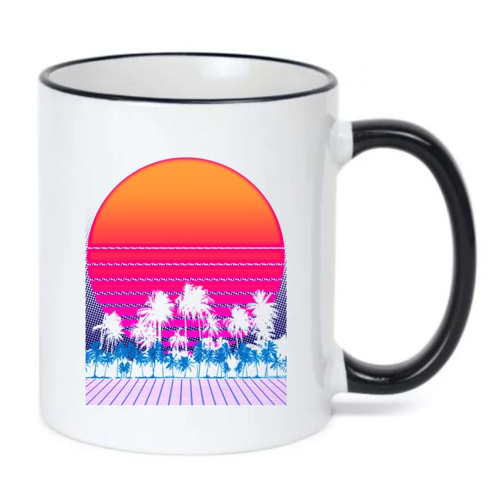 80s Vaporwave Retro Palm Trees Sunset Black Color Changing Mug