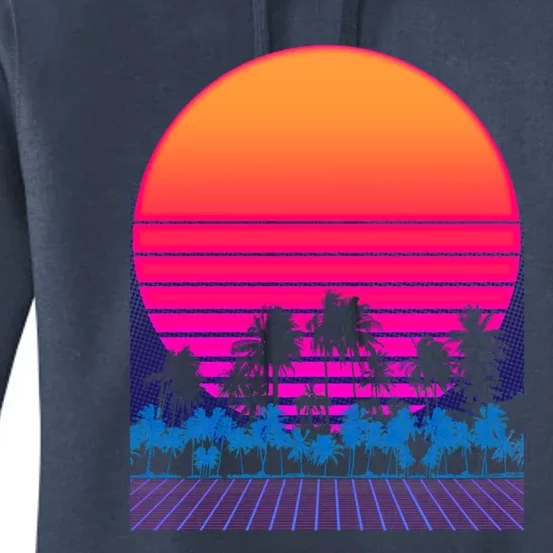 80s Vaporwave Retro Palm Trees Sunset Women's Pullover Hoodie