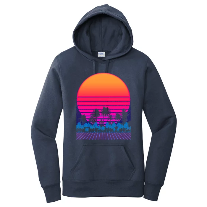 80s Vaporwave Retro Palm Trees Sunset Women's Pullover Hoodie