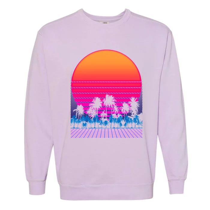 80s Vaporwave Retro Palm Trees Sunset Garment-Dyed Sweatshirt