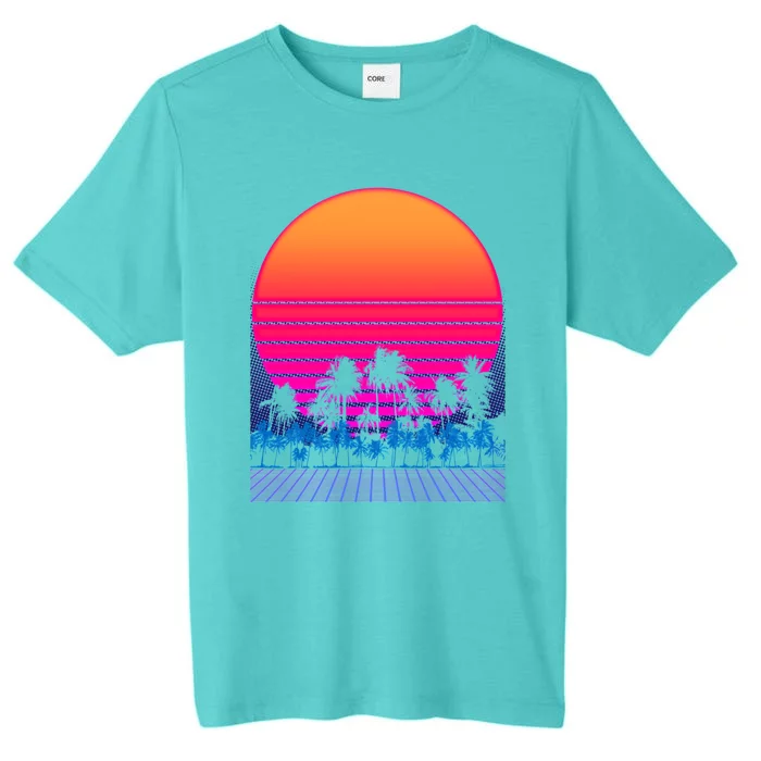 80s Vaporwave Retro Palm Trees Sunset ChromaSoft Performance T-Shirt