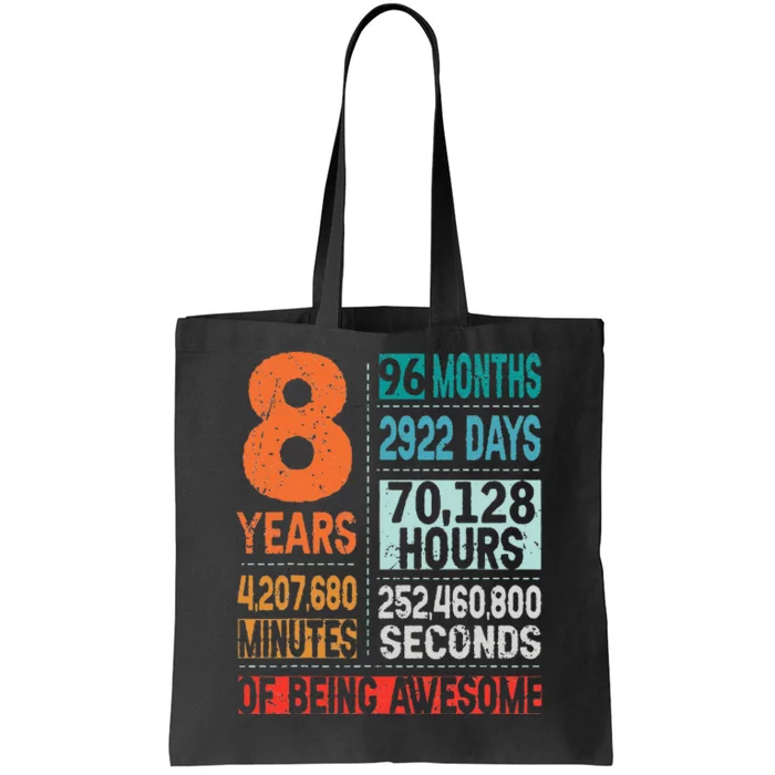 8 Years 96 Months Of Being Awesome 8th Birthday Countdown Tote Bag