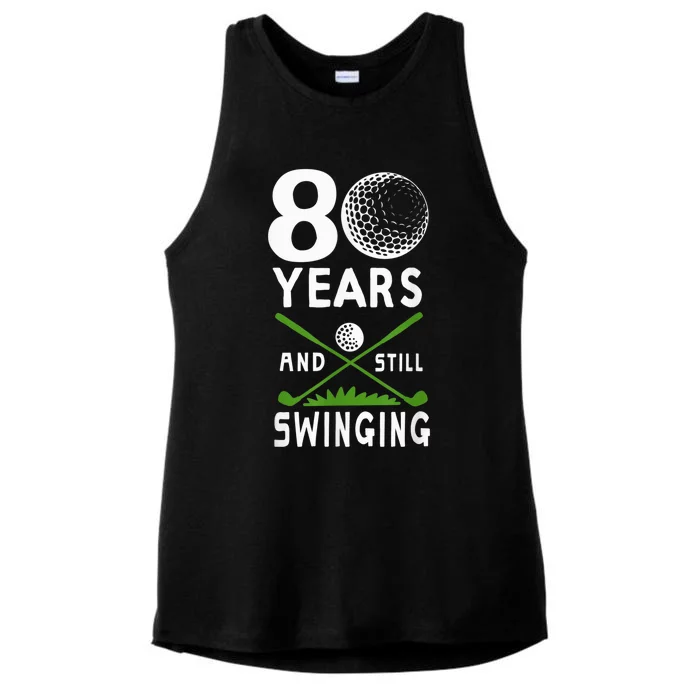 80 Years And Still Swinging 80th Birthday Golfing Apparel Ladies Tri-Blend Wicking Tank