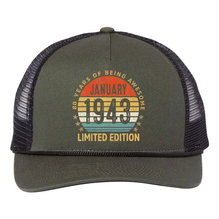 80 Years Old Gift January 1943 Limited Edition 80th Birthday Retro Rope Trucker Hat Cap