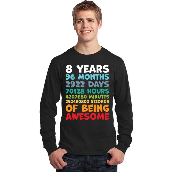 8 Year Old Bday Decorations Son Boy 8yr 8th Birthday Tall Long Sleeve T-Shirt