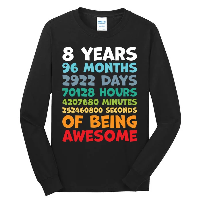 8 Year Old Bday Decorations Son Boy 8yr 8th Birthday Tall Long Sleeve T-Shirt