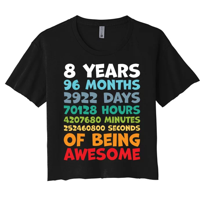 8 Year Old Bday Decorations Son Boy 8yr 8th Birthday Women's Crop Top Tee