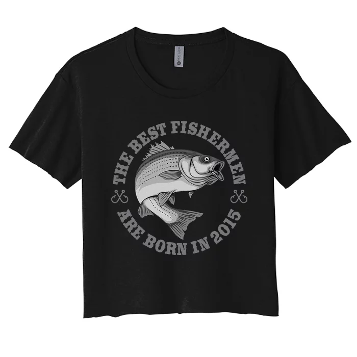 8 Year Old Fisherman Fishing 2015 8th Birthday Cute Women's Crop Top Tee