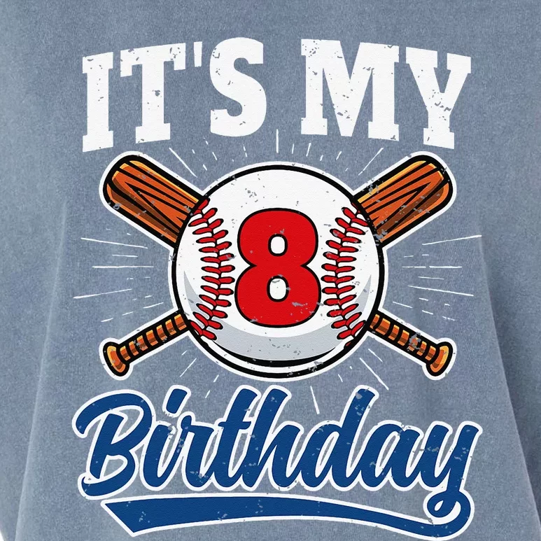 8 Years Old Baseball Player 8th Birthday Party Garment-Dyed Women's Muscle Tee