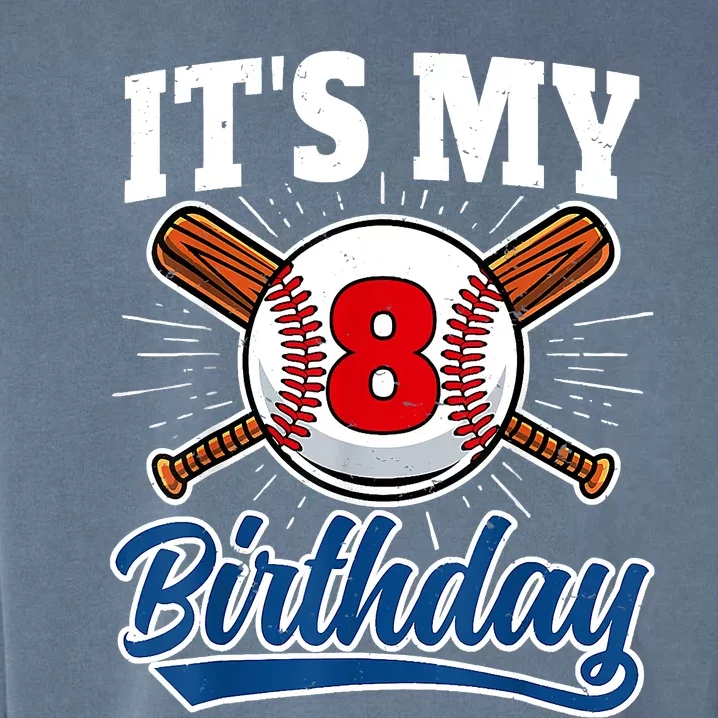 8 Years Old Baseball Player 8th Birthday Party Garment-Dyed Sweatshirt