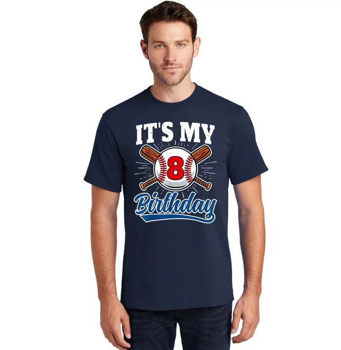 8 Years Old Baseball Player 8th Birthday Party Tall T-Shirt