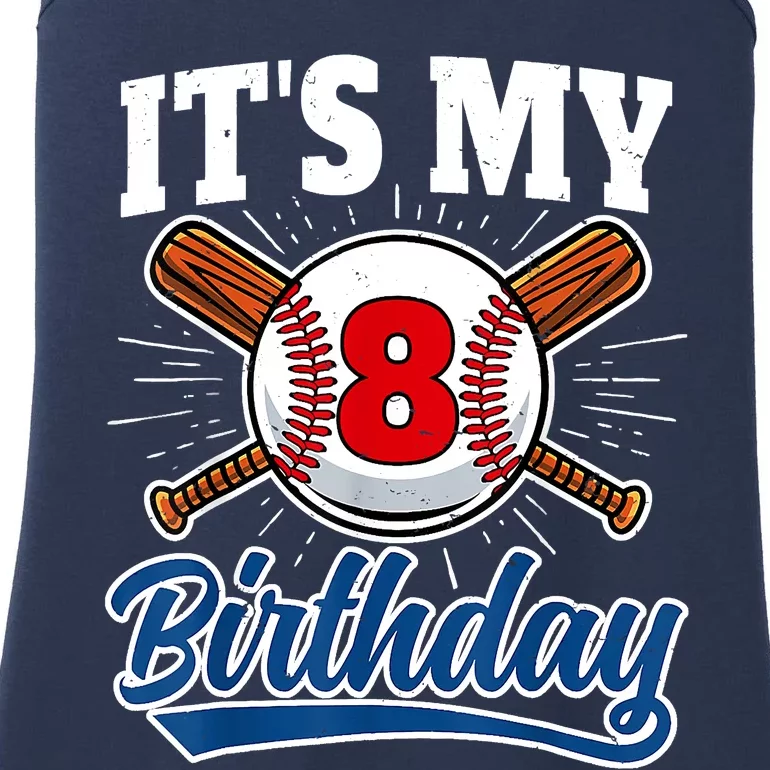 8 Years Old Baseball Player 8th Birthday Party Ladies Essential Tank