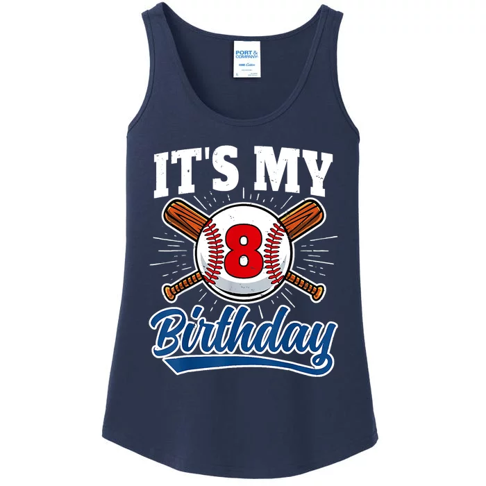 8 Years Old Baseball Player 8th Birthday Party Ladies Essential Tank