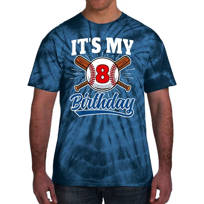 8 Years Old Baseball Player 8th Birthday Party Tie-Dye T-Shirt