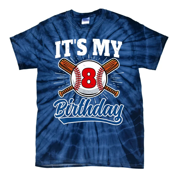 8 Years Old Baseball Player 8th Birthday Party Tie-Dye T-Shirt