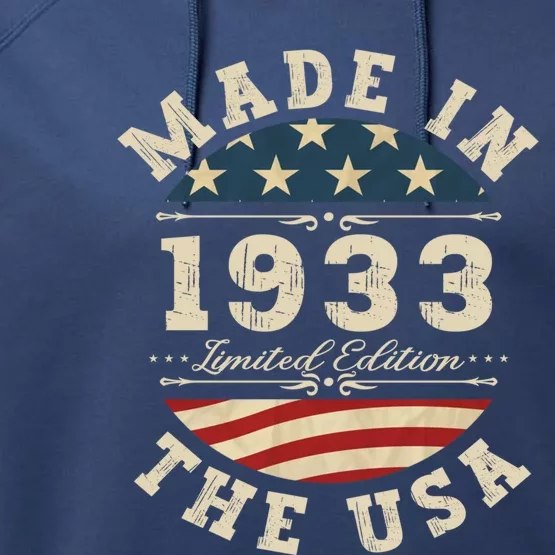 89 Years Old Bday Limited Edition 1933 Usa 89th Birthday Gift Performance Fleece Hoodie