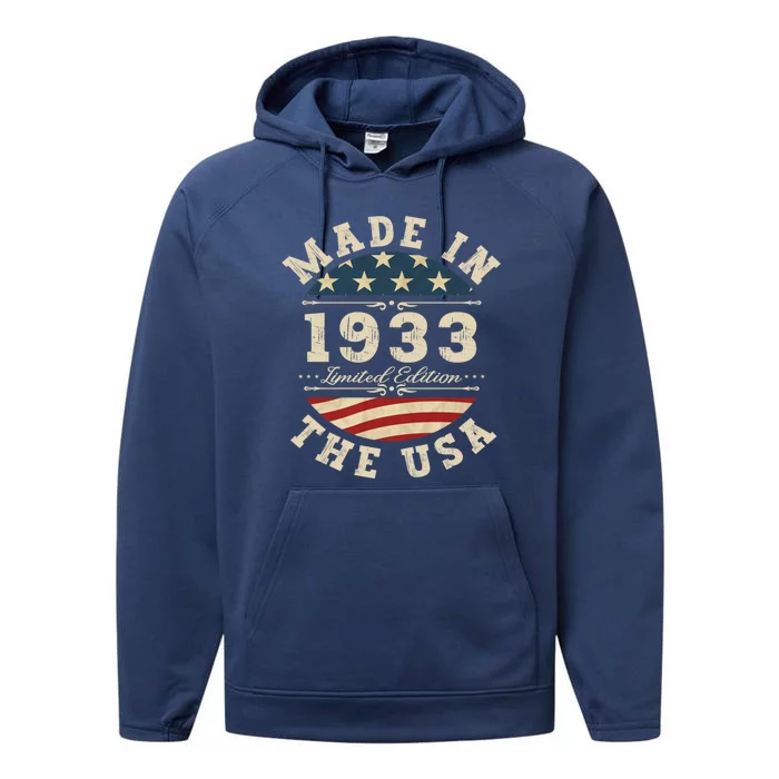 89 Years Old Bday Limited Edition 1933 Usa 89th Birthday Gift Performance Fleece Hoodie