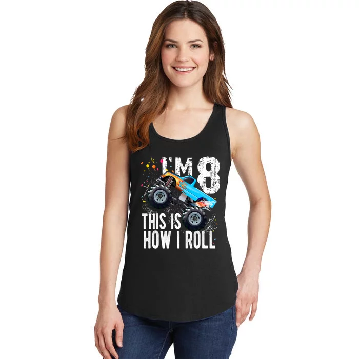 8 Year Old Gift Cool 8th Birthday Boy Gift For Monster Truck Car Lovers Ladies Essential Tank